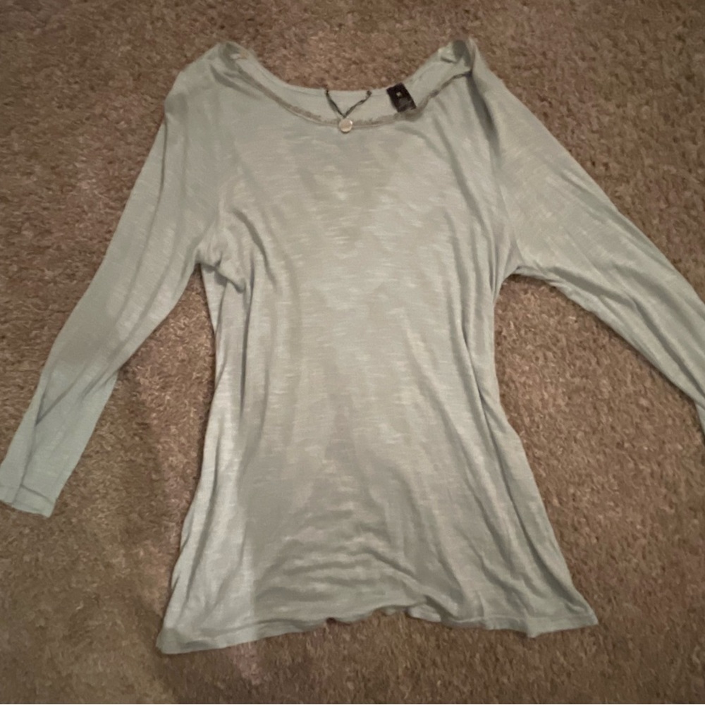 Nwot BKE teal embellished blouse w open back and sheer peephole .